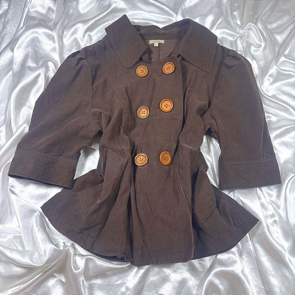 y2k Sashimi Corduroy Jacket Brown Excellent Babydoll Double Breasted Coat
